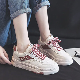 学生休闲跑步小白鞋 2025春秋季 女百搭老爹女鞋 皮面透气运动鞋 新款