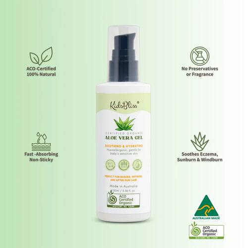 KidsBliss ACO有机认证芦荟凝胶舒缓100毫升100%天然澳大利亚制造