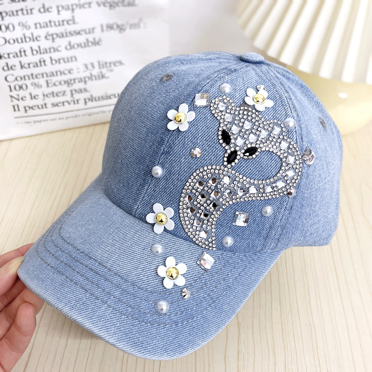 韩版潮水钻棒球帽女春夏天镶钻百搭牛仔帽子出游防晒遮阳帽鸭舌帽