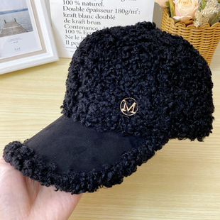 加厚保暖羊羔绒帽子女秋冬天毛绒棒球帽韩版镶钻百搭泰迪绒鸭舌帽