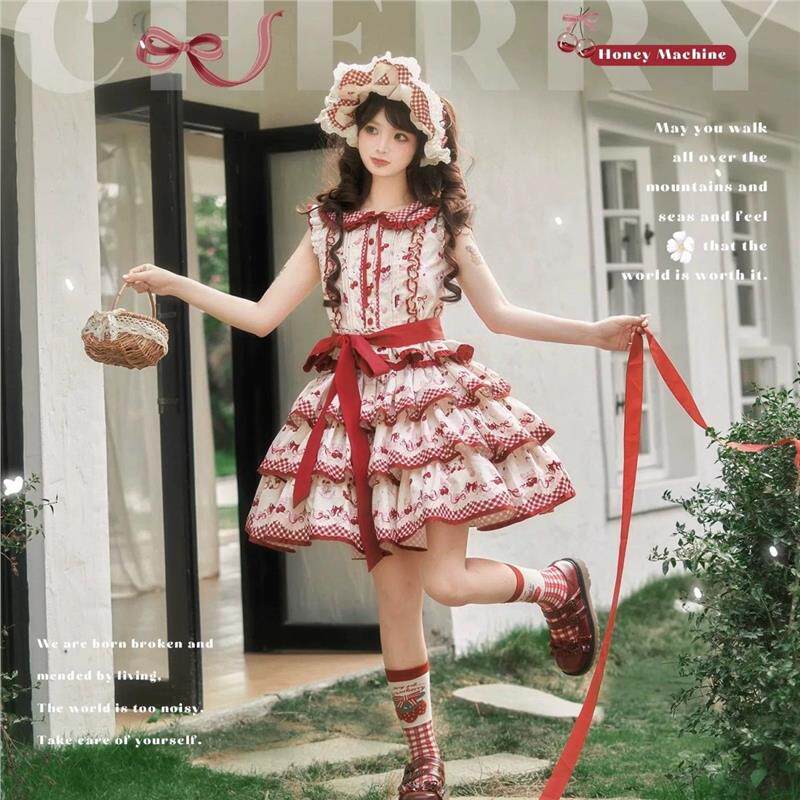 樱桃熟了lolita裙子洛丽塔原创甜心贩售机可爱日常分体套装轻lo裙