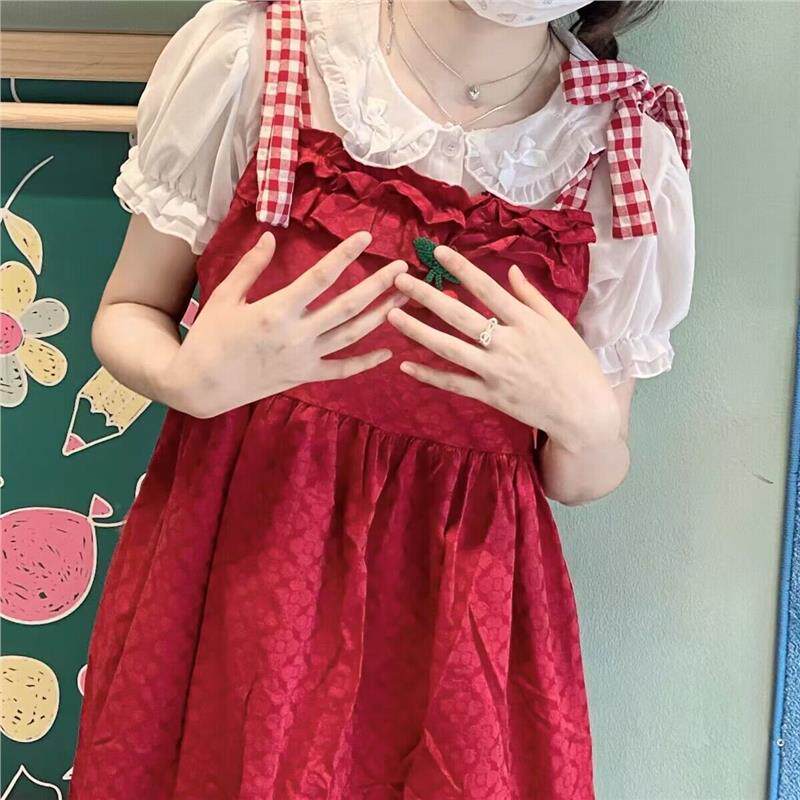 日系lolita内搭雪纺蝴蝶结可爱软妹上衣娃娃领轻薄款基础打底短袖