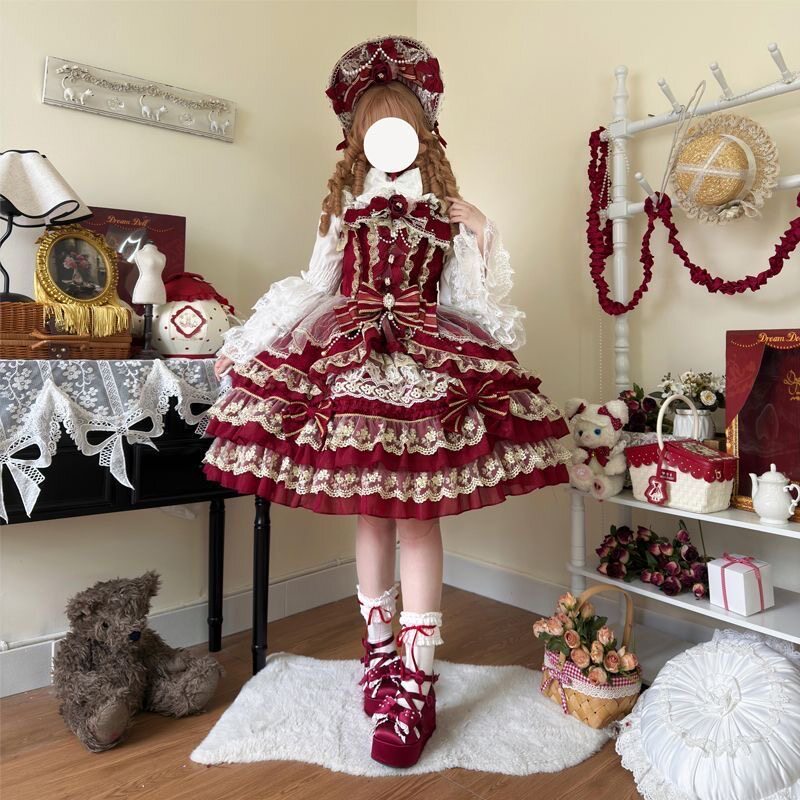 韩菇凉原创设计宝石之冕Lolita裙子洋装doll感jsk吊带连衣裙现货