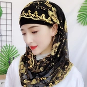 亮片绣花 时尚 盖头直通头中方便套头遮白发帽 穆斯头巾新款 夏季