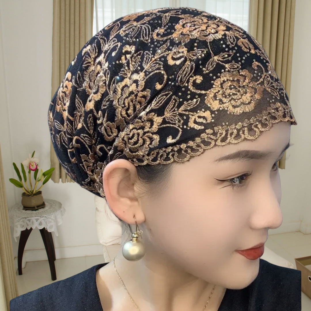 穆斯纱巾新款帽子2025方便套头女士盖头金丝绣花头巾帽女包头帽