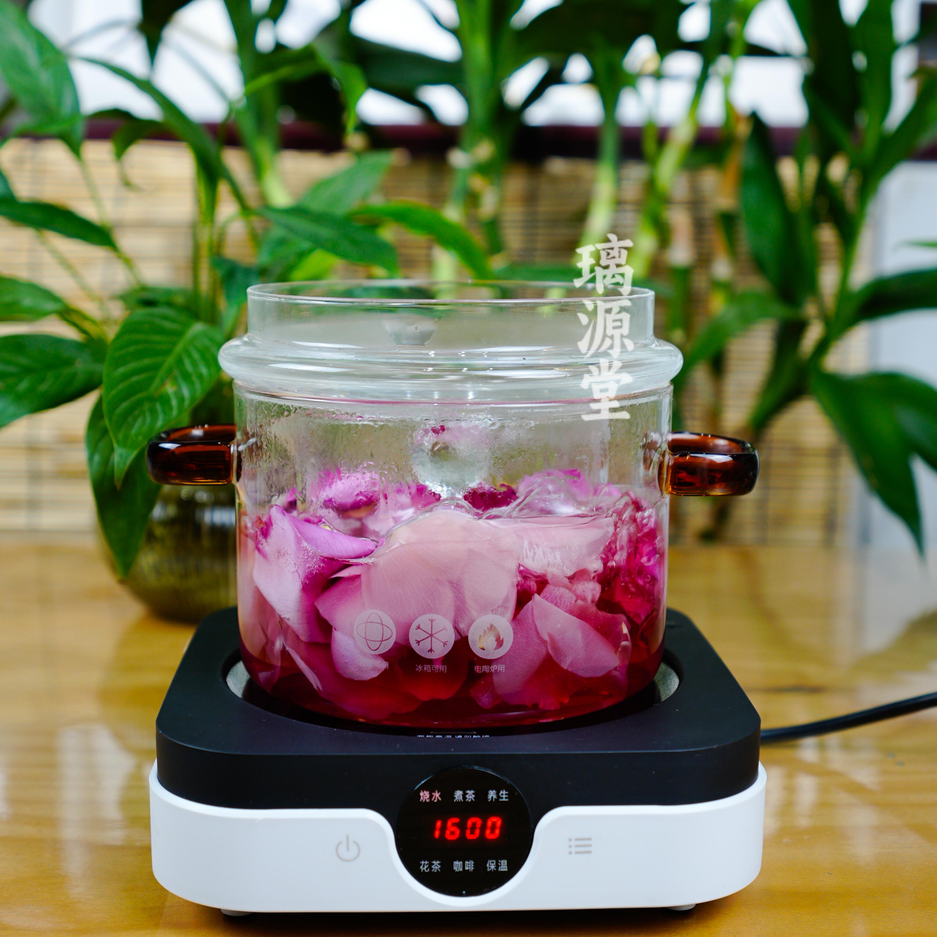 纯露专用玻璃锅蒸馏锅精油专用器无孔盖子玻璃锅耐高温玻璃炖锅方