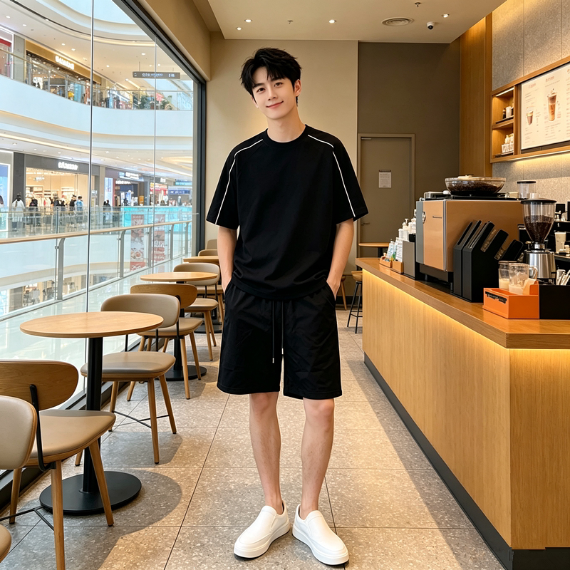速干运动夏季休闲套装男士中考体育运动服冰丝健身跑步短袖短裤男