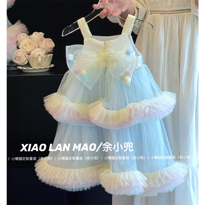 女童彩虹吊带连衣裙25年夏季中小儿童公主裙背心裙蓬蓬网纱礼服裙