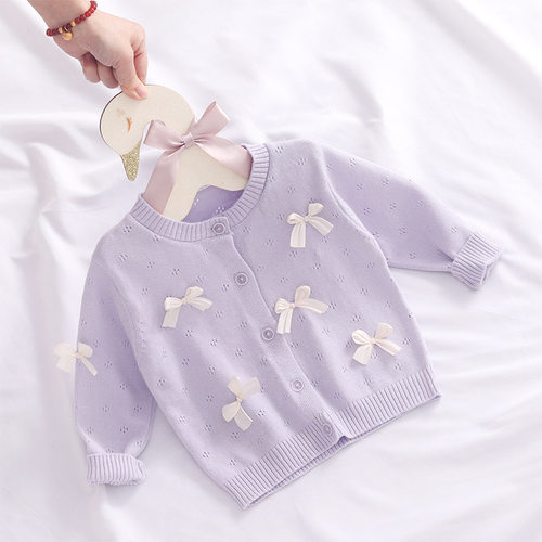 女童针织开衫纯棉宝宝空调衫外套