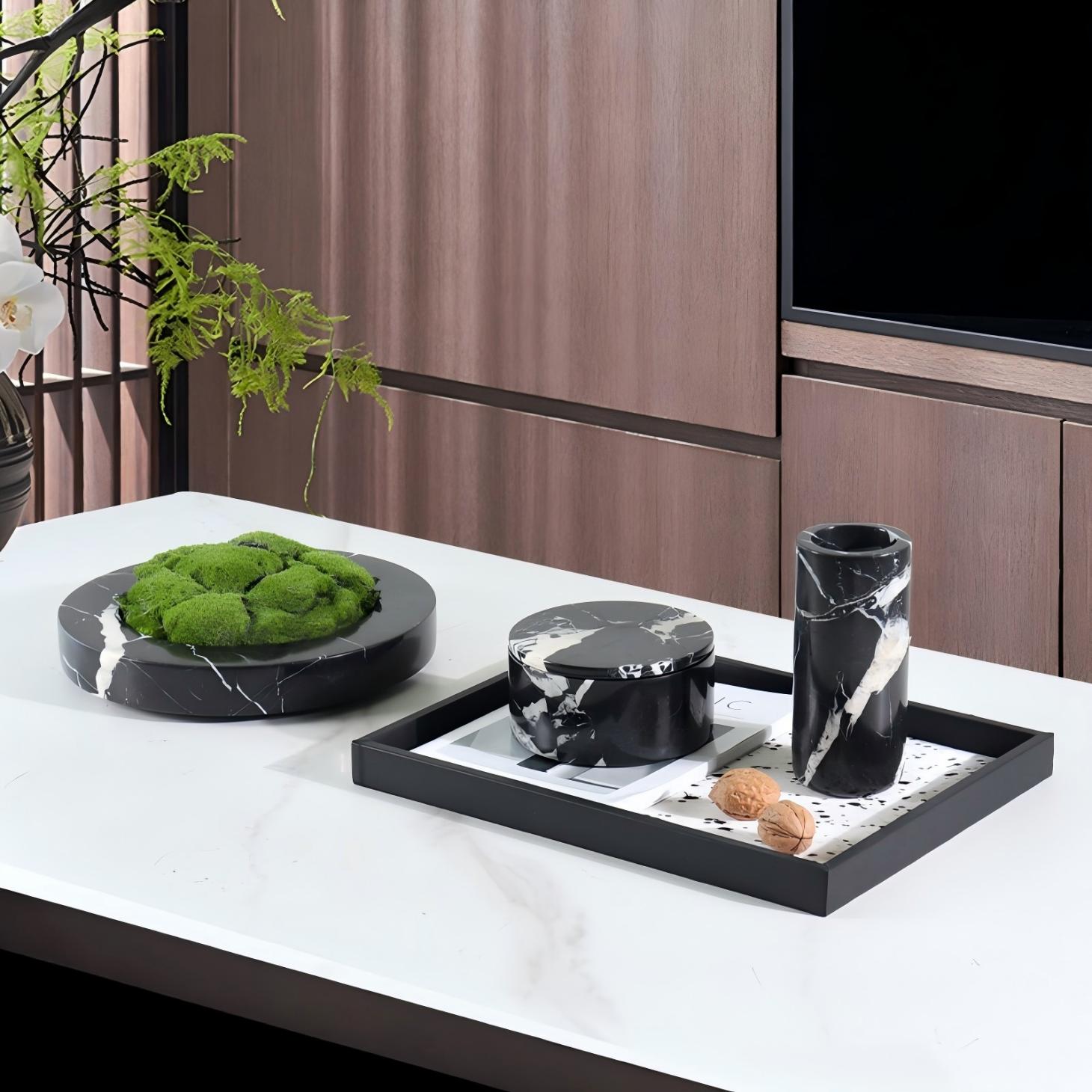 大理石收纳盒搭配托盘组合摆件