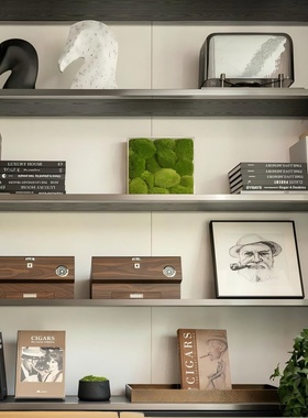 现代样板房书柜绿值摆件书架背景柜艺术软装黑白马头饰品组合搭配