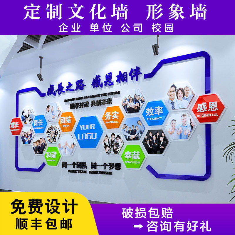 速发企业文化墙设计公告栏公司员工风背照片墙立体采景墙贴装饰