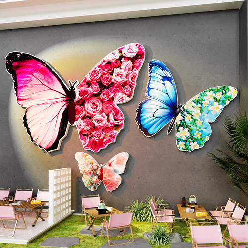 玫瑰蝴蝶花墙网红打卡拍照区装饰户外造景背景氛围布置摆件3d立体