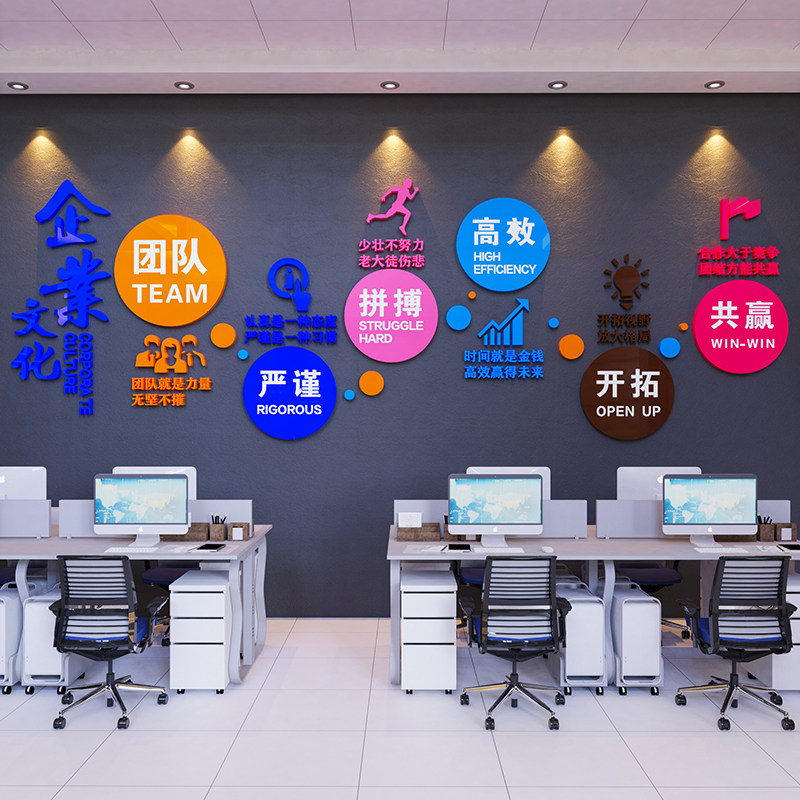 企业文化墙设计办公室团队激励标语墙贴G公司前台形象墙装饰3d立,家居饰品,软装墙贴,淘宝优惠券,粉丝福利购,淘宝优惠卷