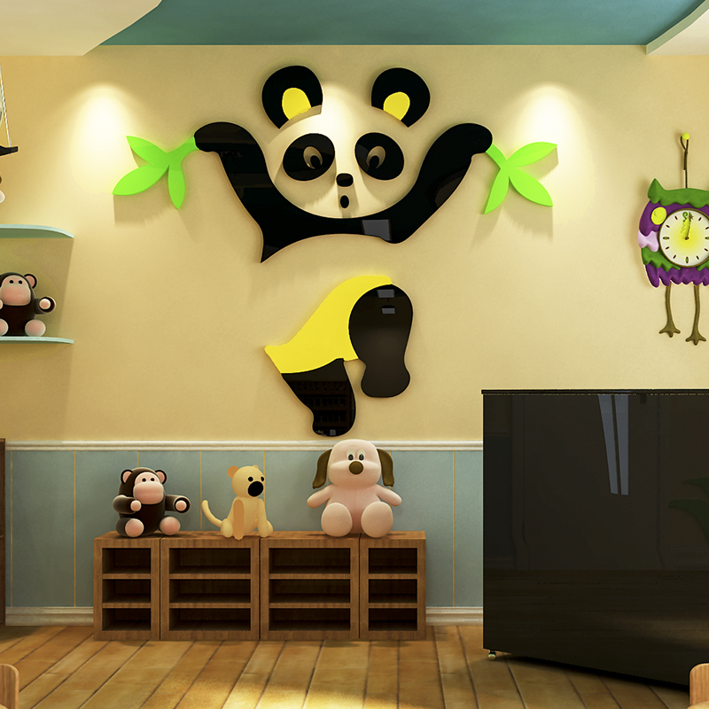 卡通熊猫3d立体墙贴画卧室儿童房间布置幼儿园环创主题墙面装饰品图片