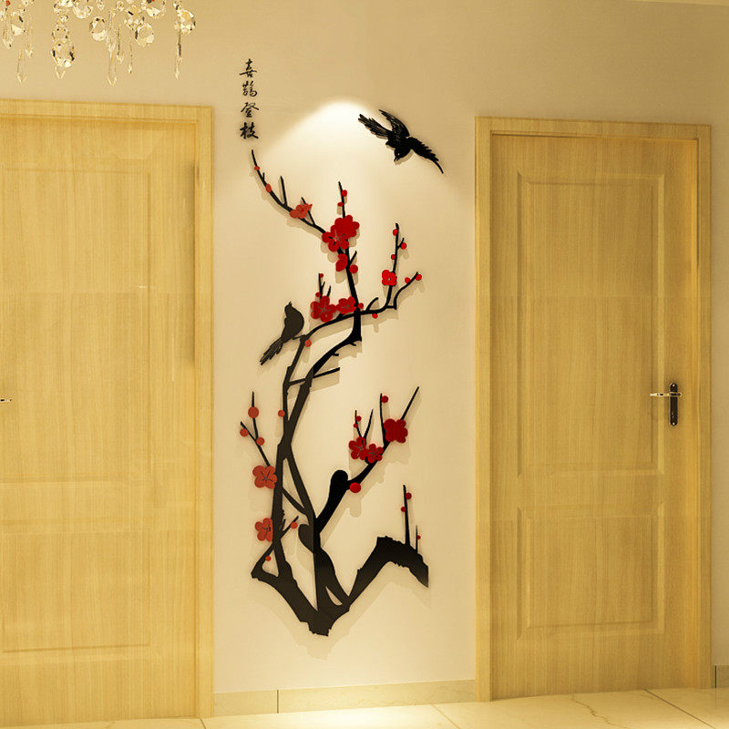 喜鹊登枝3d立体亚克力墙贴画玄关客厅卧室房间走廊创意新年装饰品