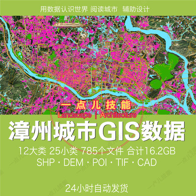 漳州市AI解译城市GIS矢量SHP数据CAD建筑路网用地水系绿地区划POI