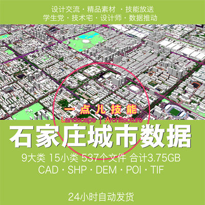 石家庄城市GIS数据SHP矢量建筑用地CAD绿地路网水系行政区POI DEM