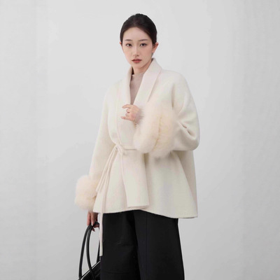 新款超大双毛袖羊毛大衣女双面羊绒高级感修身显瘦外套时尚潮流款