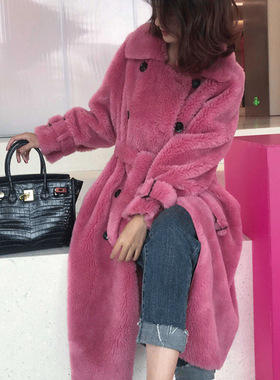 2025羊剪绒大衣女长款羊羔毛外套皮毛一体颗粒羊毛宽松冬气质
