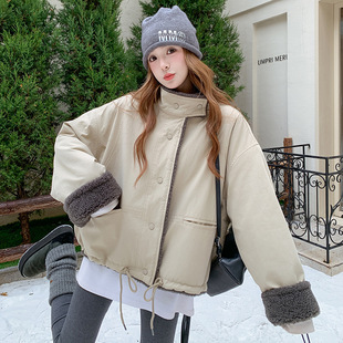 减龄小个子拼色加厚派克服女冬短款工装保暖外套