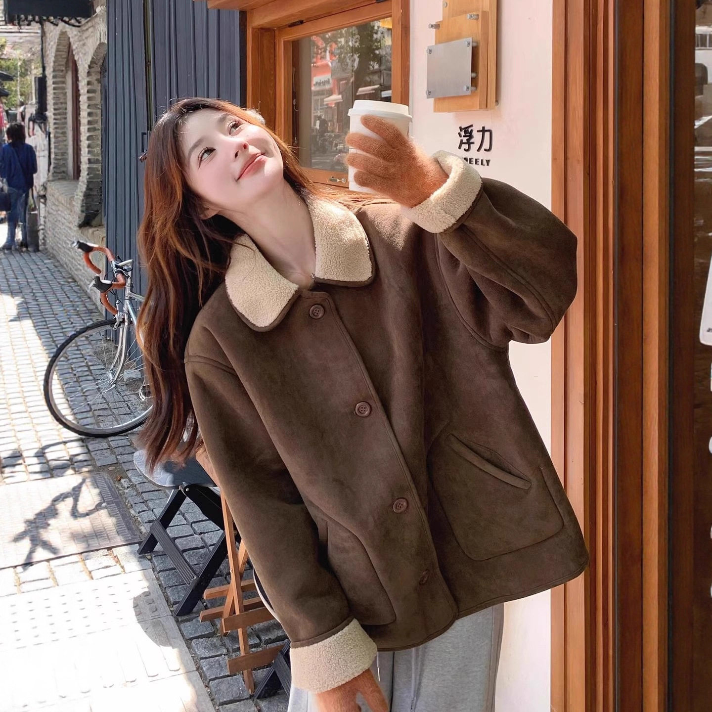 两面穿皮毛一体羊羔毛外套女秋冬韩系高级感加绒加厚麂皮短款