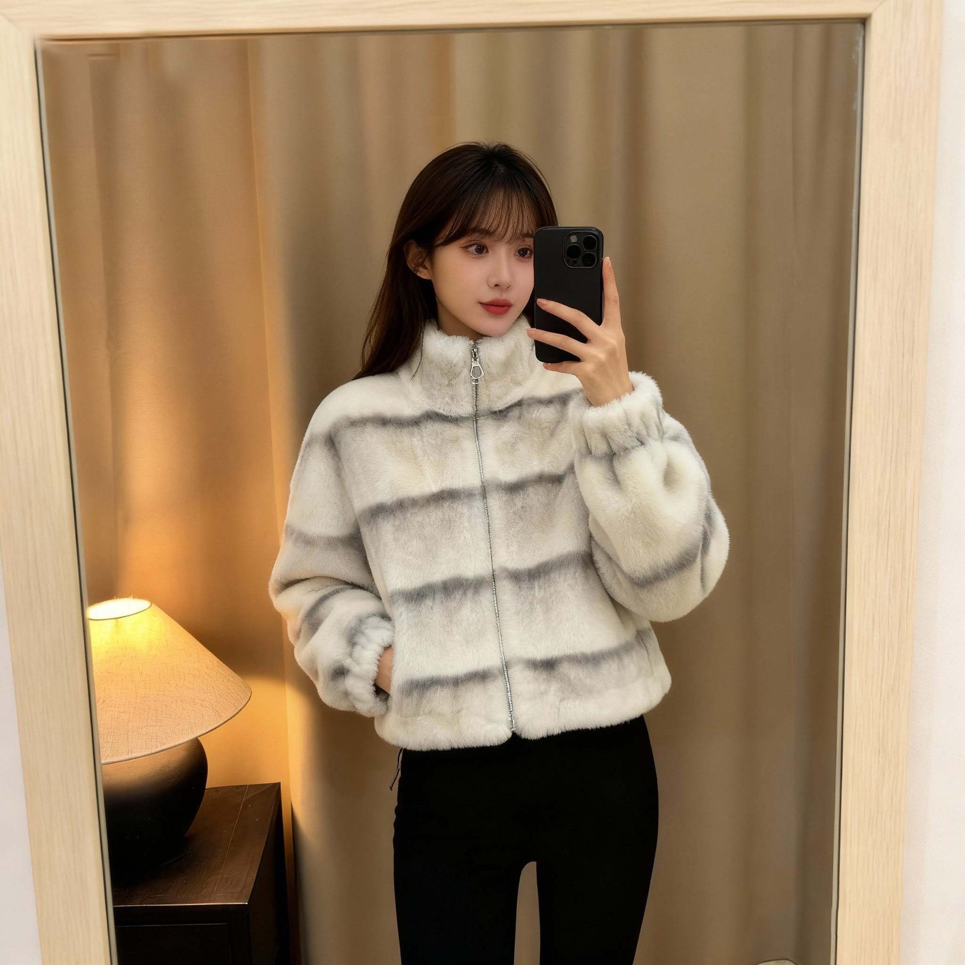 短款立领时尚短款外套新款爆款仿水貂大衣仿獭兔毛皮草外套