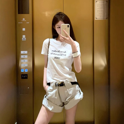 AC26ss新款女装1996字母印花短袖T恤做旧破洞脏脏上衣女