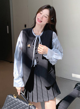 26年春款马甲衬衫百褶裙三件套