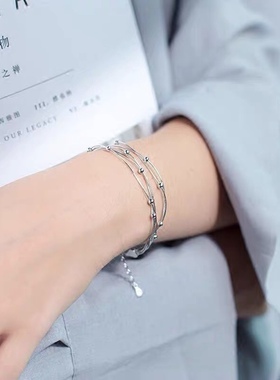 990纯银三层间珠蛇骨手链女韩国冷淡ins高级感小众设计新款手饰
