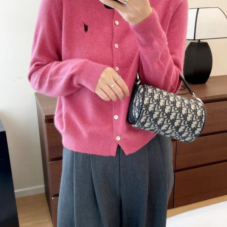 韩系小马标刺绣超细羊毛针织开衫