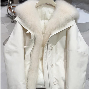 超厚实大毛领白鸭绒羽绒服女2025冬季新款巨好看的高级感保暖短款