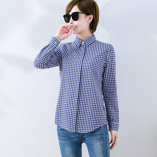 爆款 蓝色格子衬衫 2026新款 上班衬衣女款 领内搭打底配马甲减龄大码