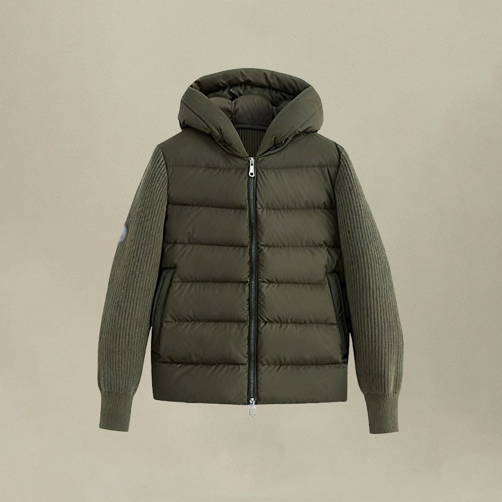 绿色连帽针织拼接排骨棉