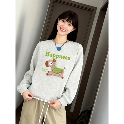 白灰色圆领无帽正肩卫衣