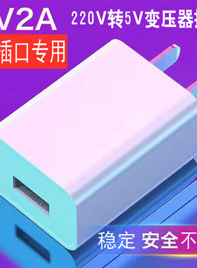 220V转5V彩灯专用USB口5V2A插电头充电器快充手机通用单头双口适用于各种手机家用电器台灯USB插口电源变压器