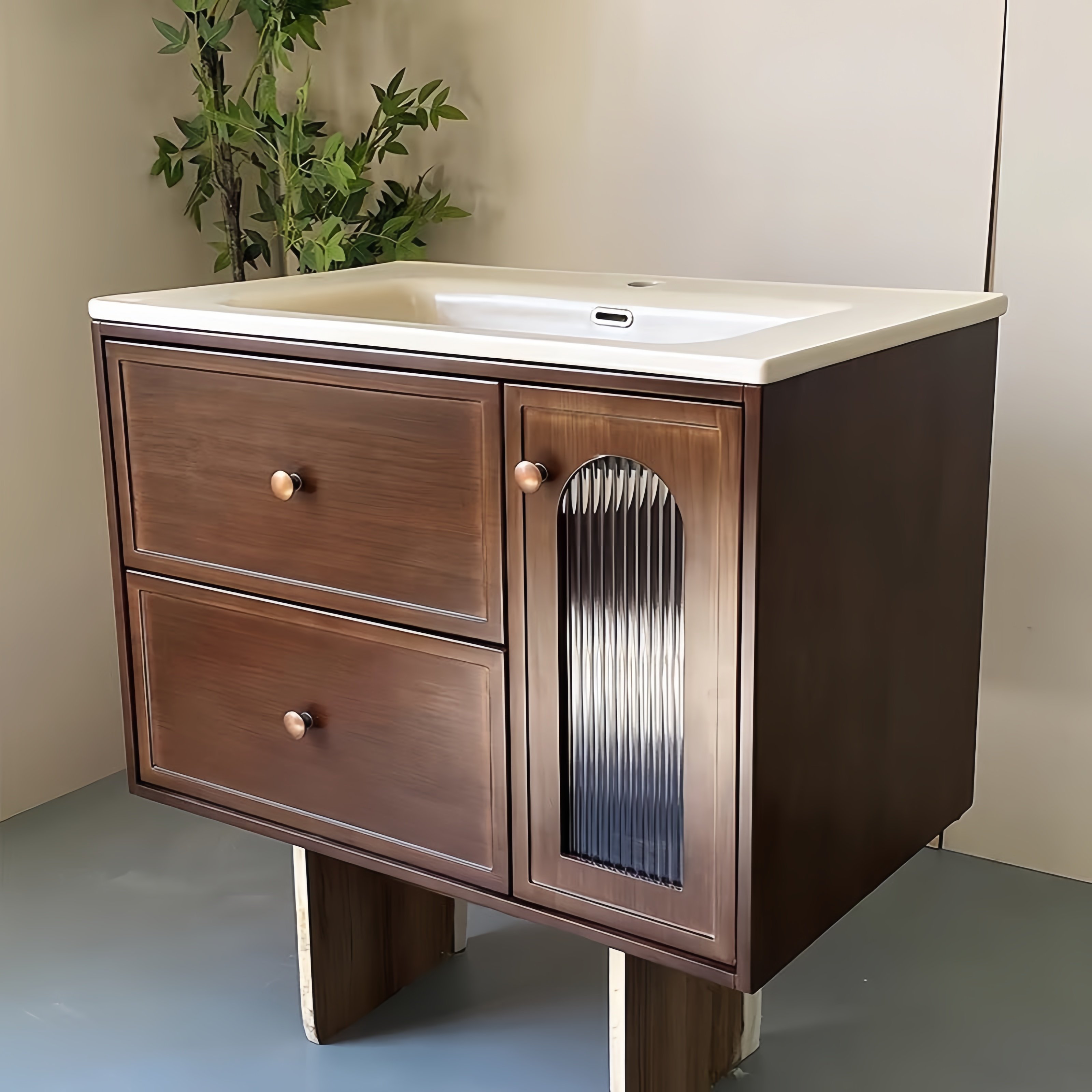 中古风橡木烤漆复古风浴室柜陶瓷一体盆洗漱台洗手盆洗脸盆柜定制,家装主材,浴室柜组合,淘宝优惠券,粉丝福利购,淘宝优惠卷