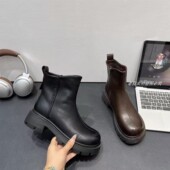 英伦风秋冬季 黑色粗跟靴子秋冬百搭系带英伦短靴25516