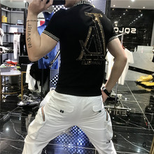 男士欧货2020夏季新款潮流网红3D字母烫钻时尚帅气流行短袖polo衫