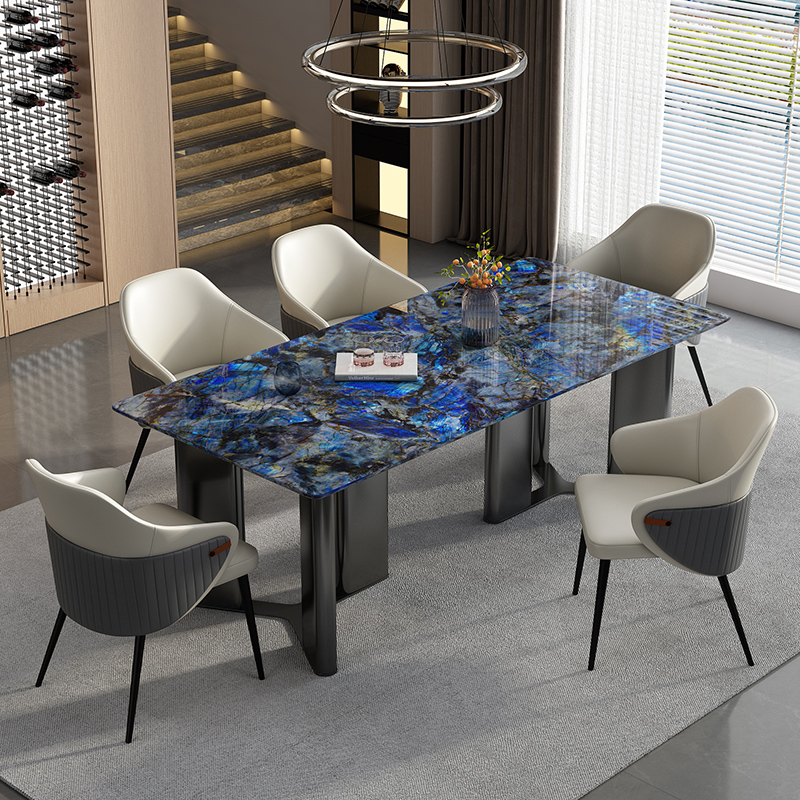 超晶石餐桌意式高端奢石现代简约长方形天然大理石家用岩板餐桌椅