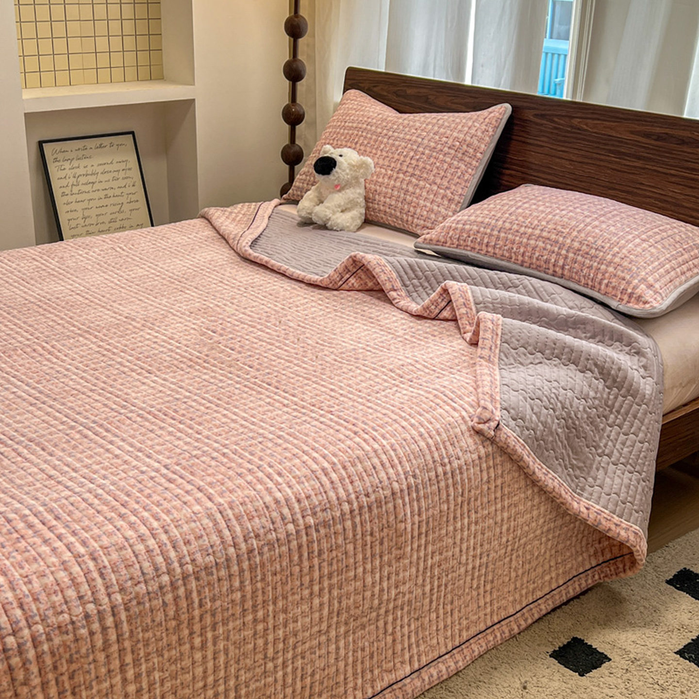 加厚款牛奶绒夹棉床盖三件套复古床褥子炕盖榻榻米床盖单件冬季暖