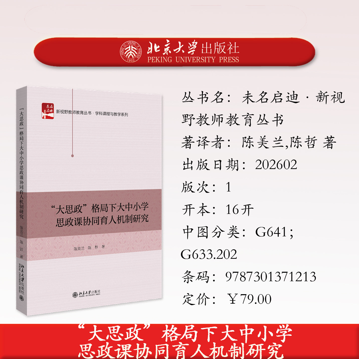 北大正版"大思政"格局下大中小学思政课协同育人机制研究未名启迪&middot;新视野教师教育丛书陈美兰,陈哲著北京大学出版社9787301371213