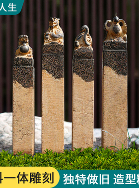 青石拴马桩仿古石雕栓马柱四神兽做旧庭院中式石头摆件可定制包邮