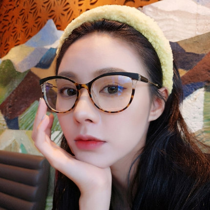 时尚猫眼大框光学眼镜玳瑁色圆框防蓝光眼镜女可配度数显脸小镜架