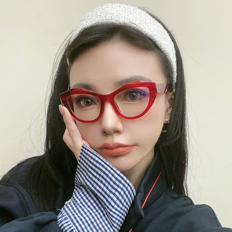猫眼红色瘦脸素颜大框蓝光眼睛