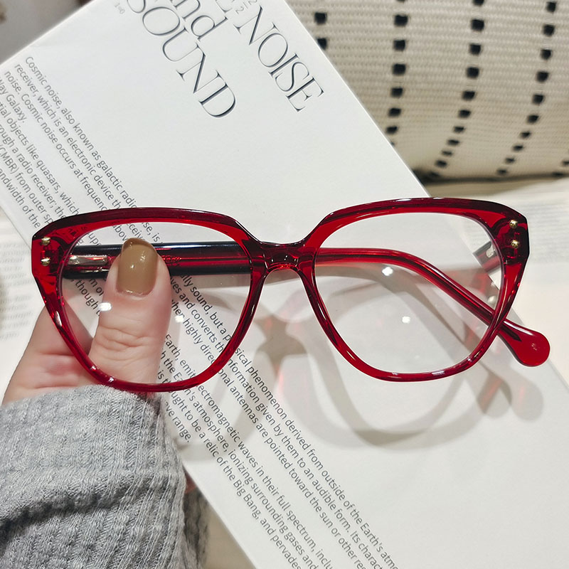 复古红猫眼红框眼镜架女近视大框