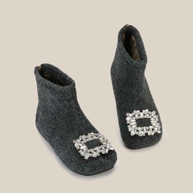 女童方扣水钻毛毛靴宝宝棉靴子