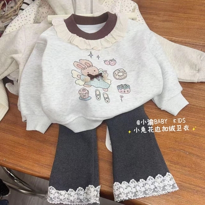 女童秋冬款韩版可爱加绒卫衣套装