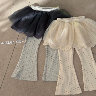 网纱拼接公主风长裤 假两件芭蕾风波点喇叭裤 26春秋新款 女童打底裤