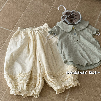 女童夏季森系娃娃领束脚裤套装